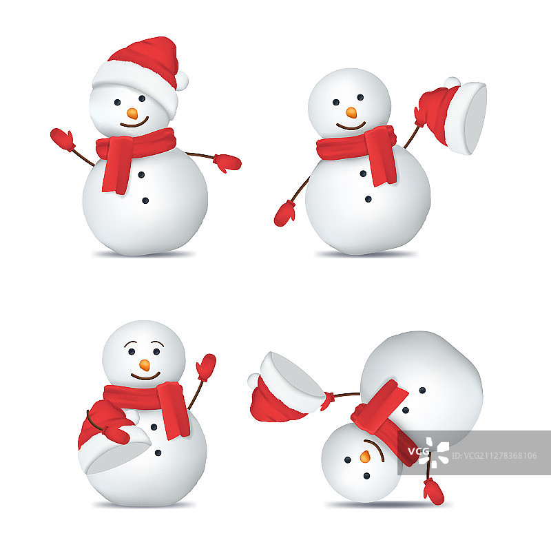 逼真细致的3D快乐雪人帽子套装图片素材