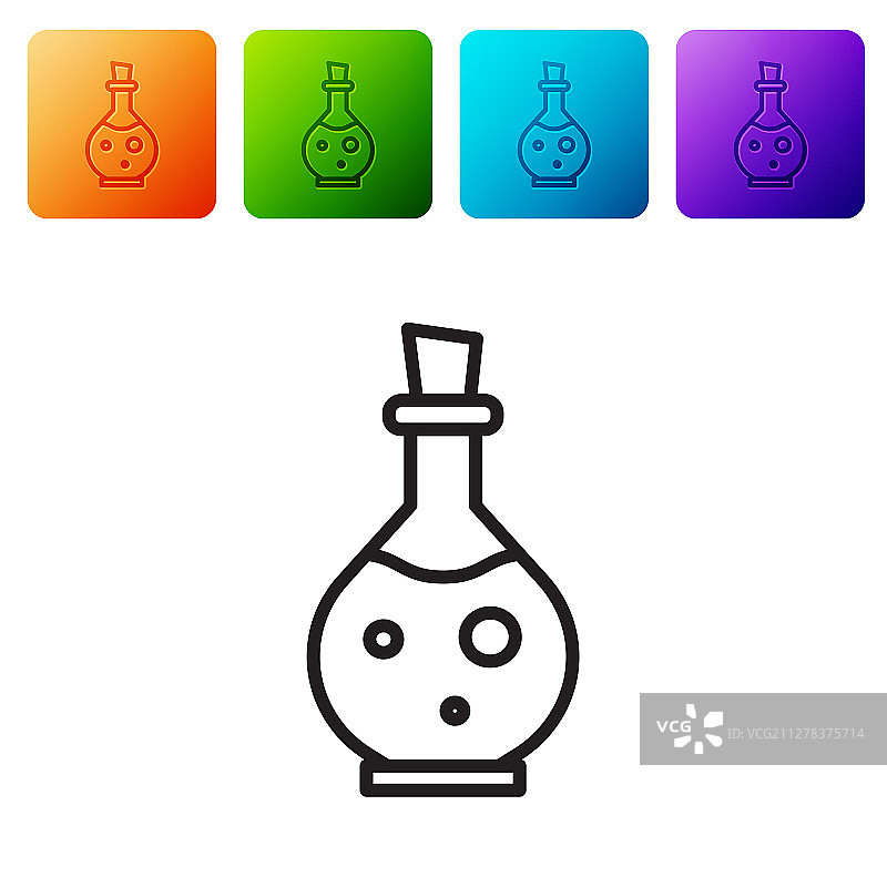 带有魔法药剂的黑色线条玻璃瓶图标图片素材