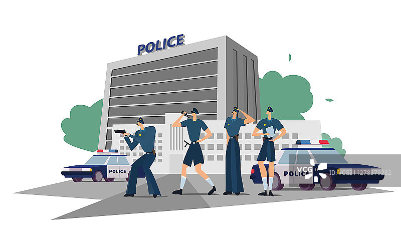 身穿制服的警官在警车旁的警察部门图片素材