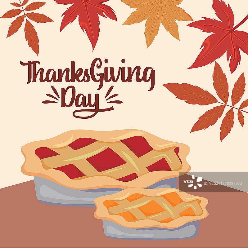 感恩节蛋糕和树叶设计图片素材