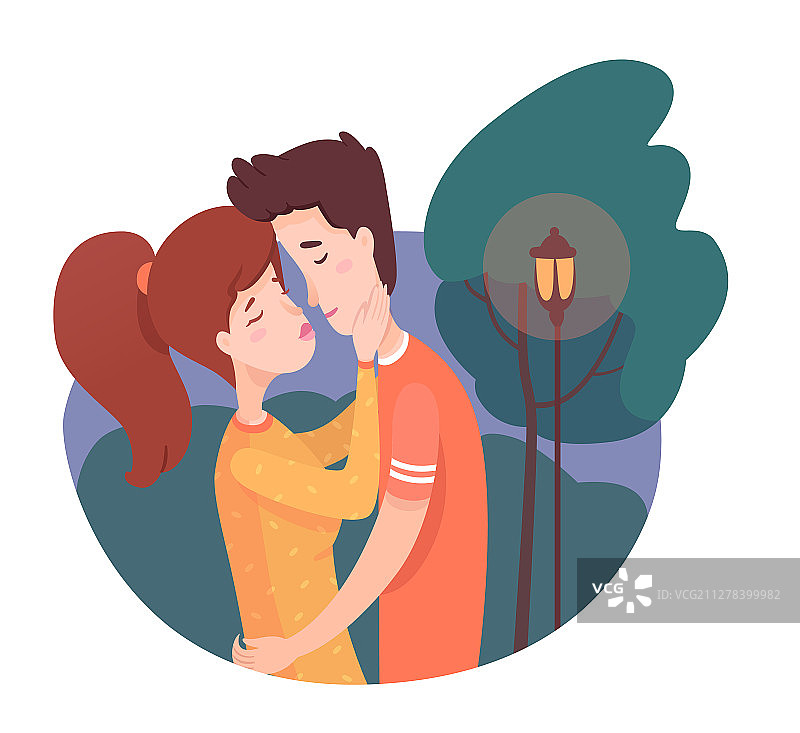 夜晚约会的年轻恋人图片素材