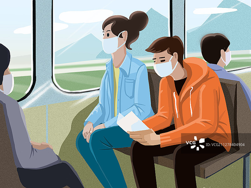 公共交通工具佩戴口罩指引图片素材