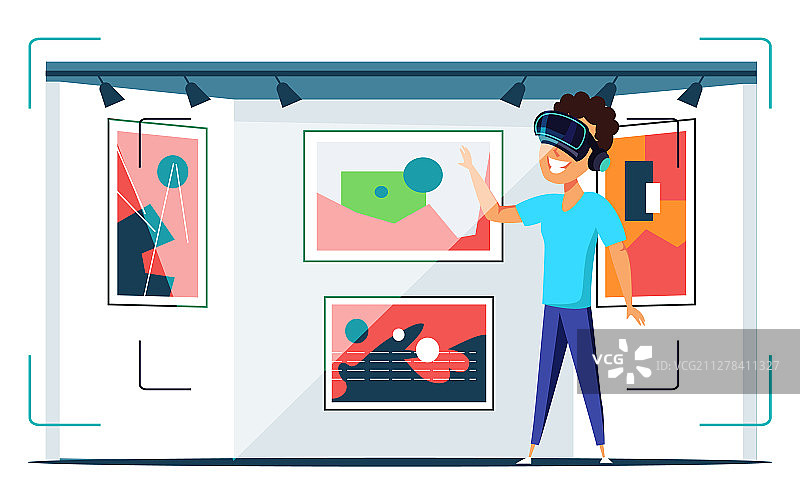 虚拟美术馆参观扁平风插画图片素材