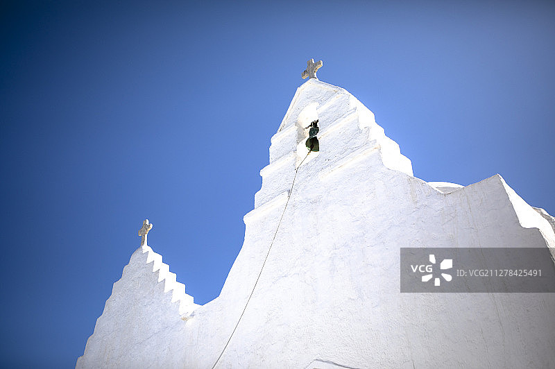 希腊米克诺斯的棉花糖教堂图片素材