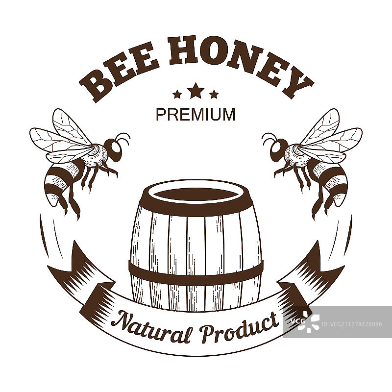 蜂蜜独立图标：桶和飞行昆虫图片素材