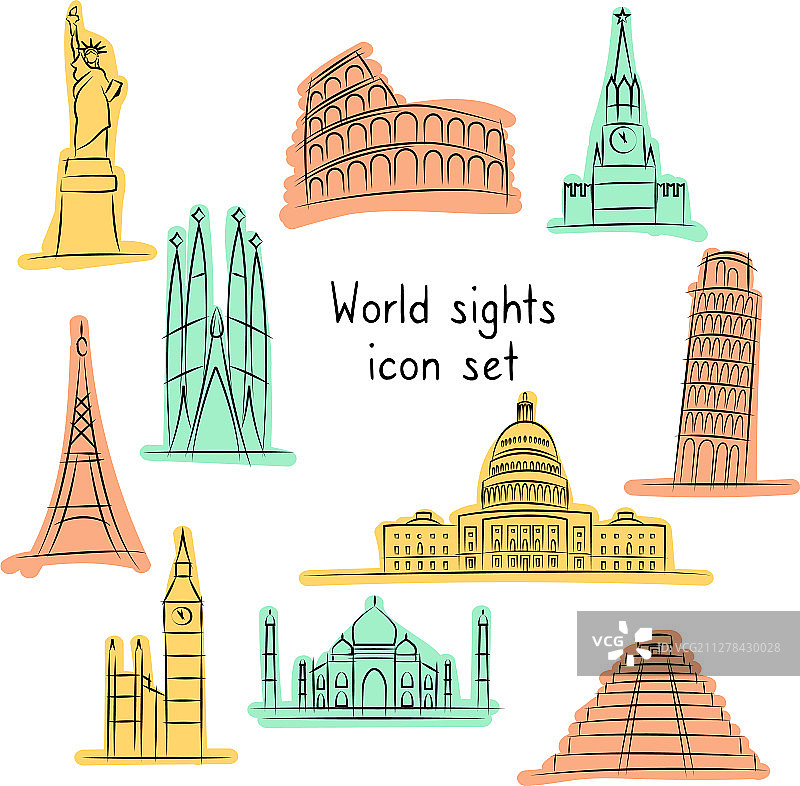 世界景点合集旅行图标图片素材