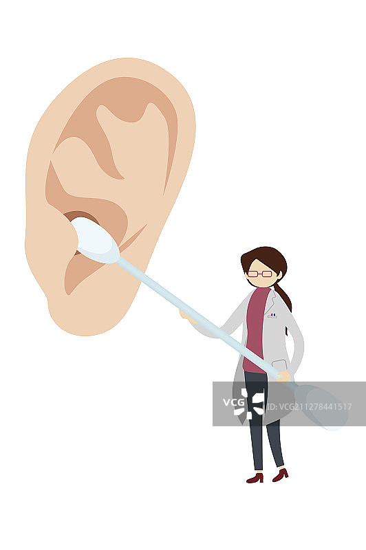 女医生拿着棉花棒正在清洁耳朵图片素材