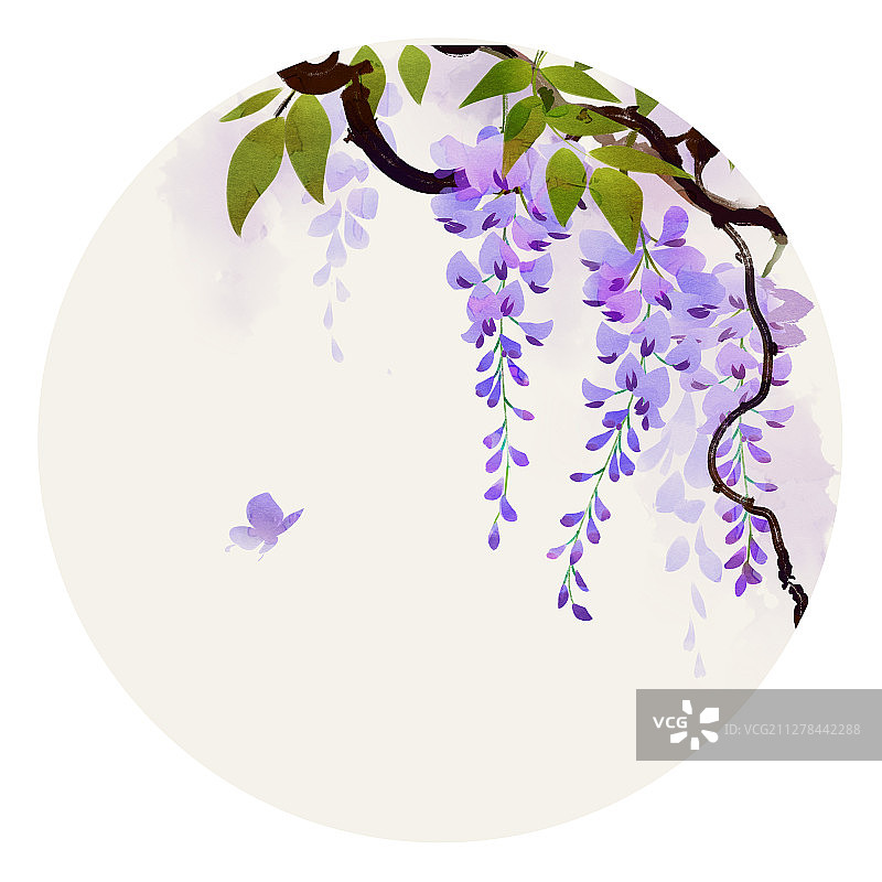 水彩花草插画 紫藤花图片素材