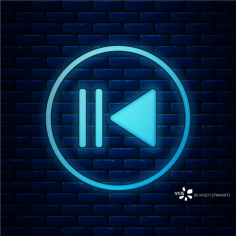 砖墙背景上的发光霓虹灯倒带图标图片素材