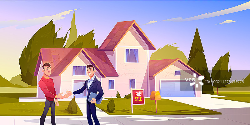 房屋销售交易房地产经纪人与房主握手图片素材