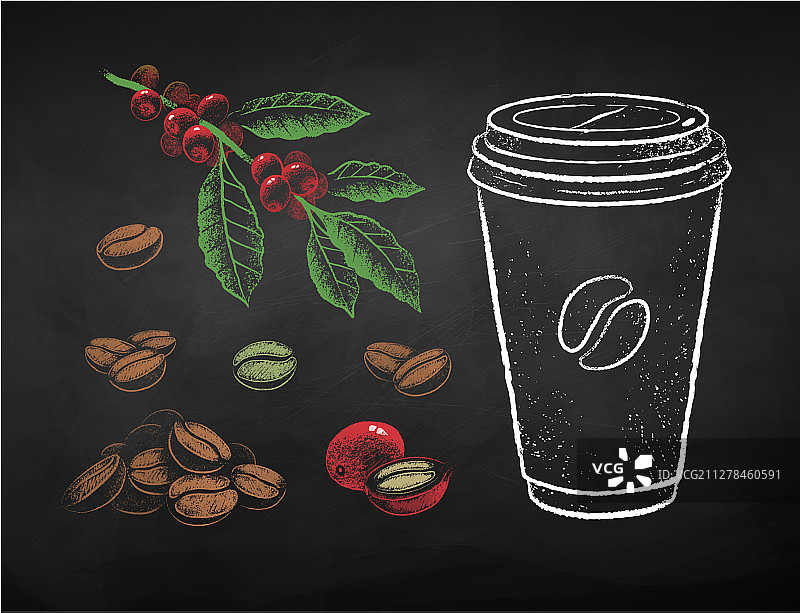 粉笔画咖啡套装图片素材