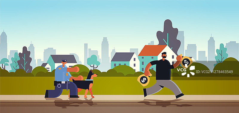 警察与德国牧羊犬追捕图片素材