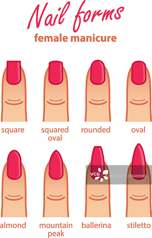 女性美甲不同指甲形状图片素材