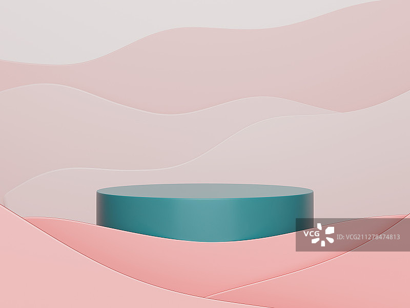 抽象的波浪背景中的产品展示台场景模板图片素材
