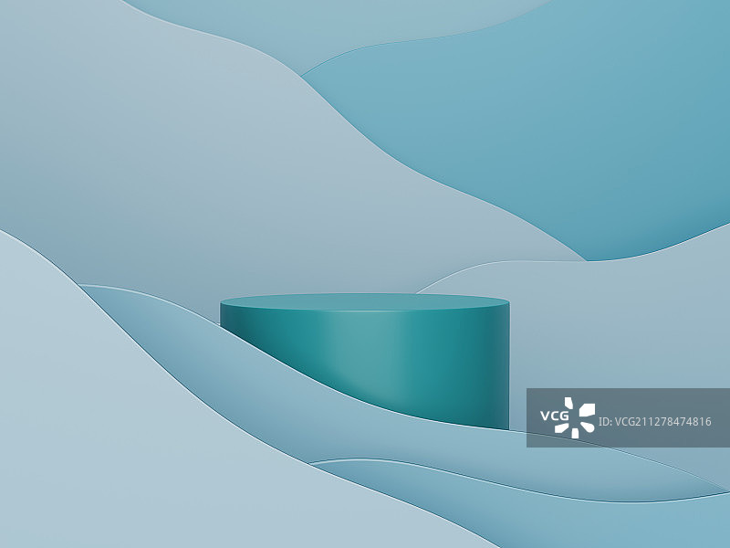 抽象的波浪背景中的产品展示台场景模板图片素材