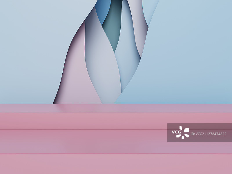 抽象的波浪背景中的产品展示台场景模板图片素材