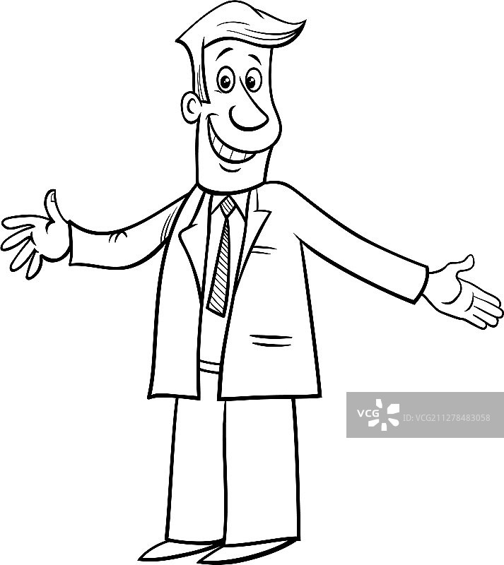 张开双臂的黑白卡通商人图片素材