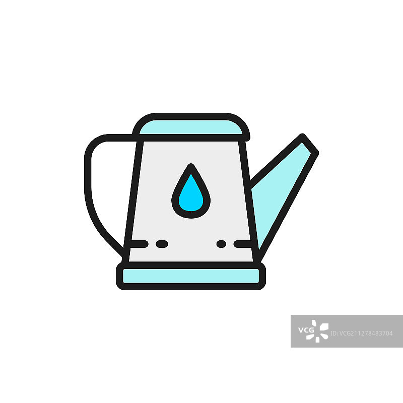 浇水壶扁平风格彩色线条图标图片素材