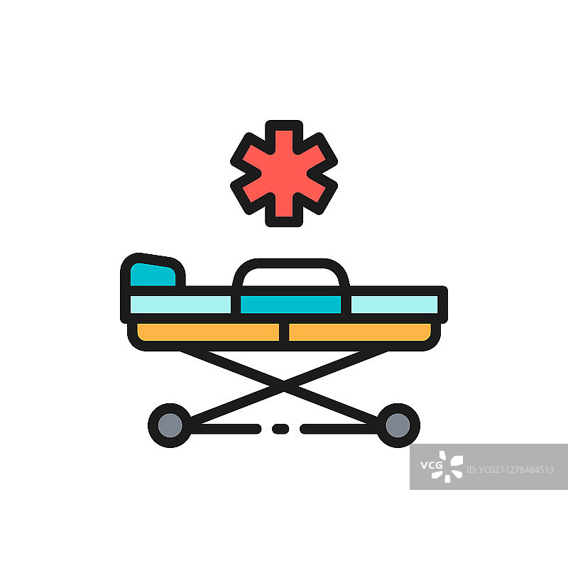 紧急担架车平板彩色线性图标图片素材