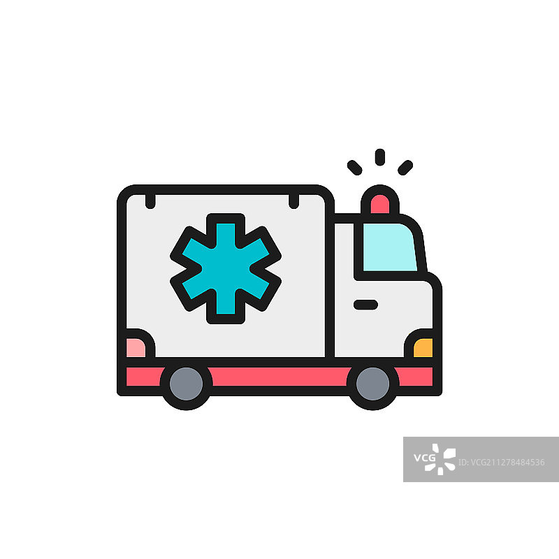 救护车紧急医疗车扁平颜色图片素材
