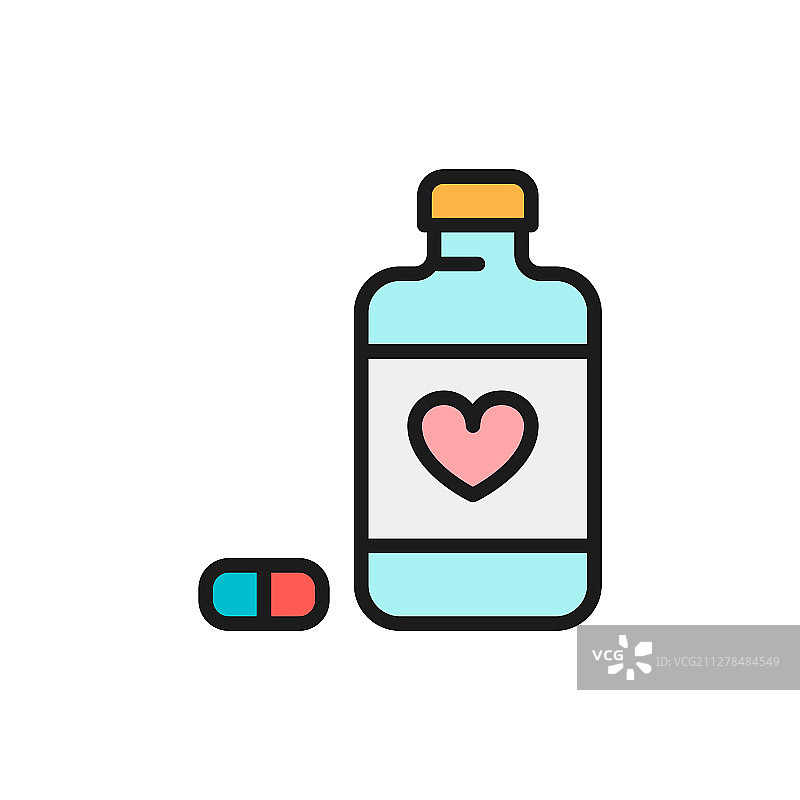 心脏疾病药丸扁平风格彩色线条图标图片素材