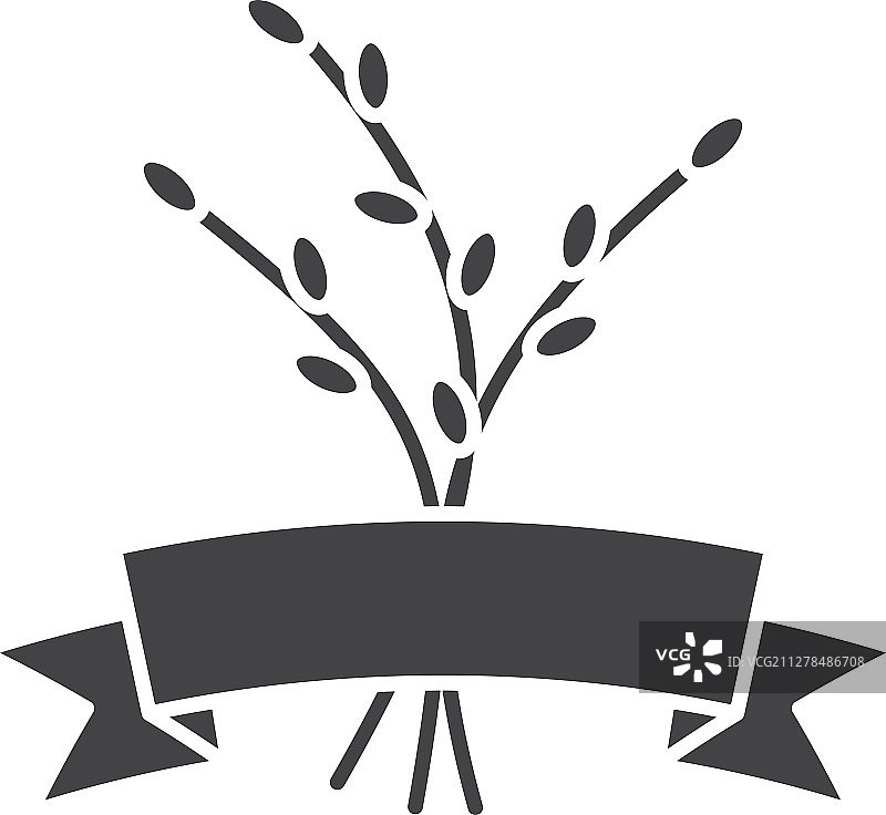 带缎带标志符号的柳枝图片素材