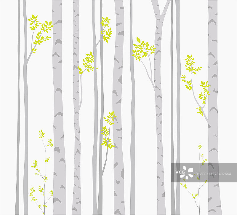 桦树、鹿和鸟剪影背景图片素材