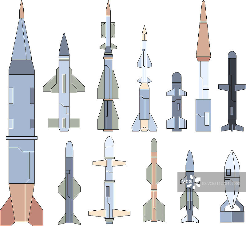 军用制导飞行武器扁平合集图片素材