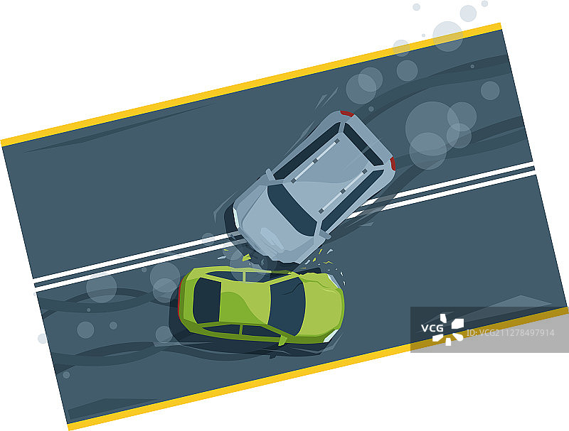 俯视角度的扁平化车祸图片素材