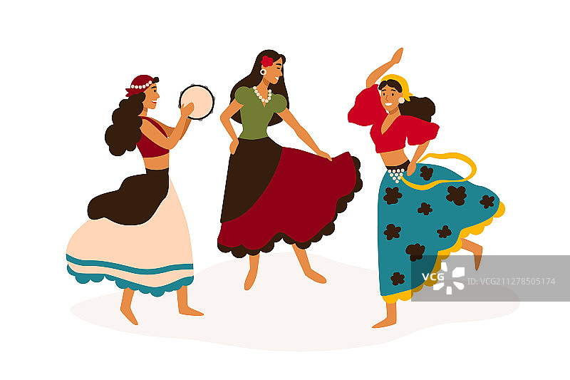 吉普赛女郎扁平风舞蹈图片素材