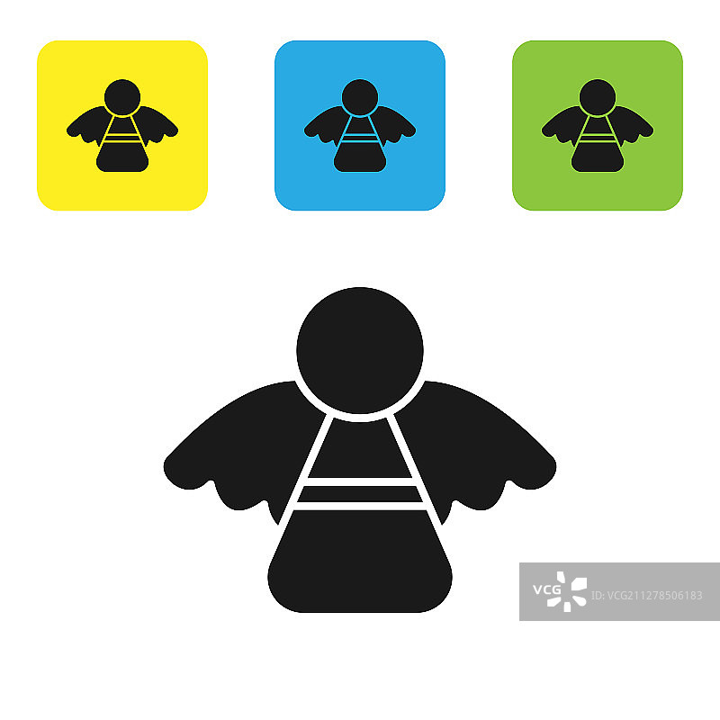 白色背景上的黑色圣诞天使图标图片素材