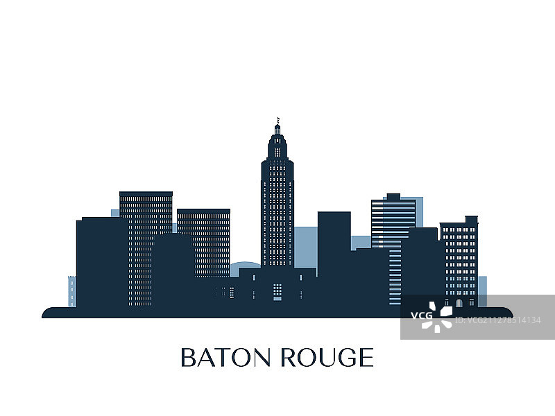 巴吞鲁日城市天际线单色剪影图片素材