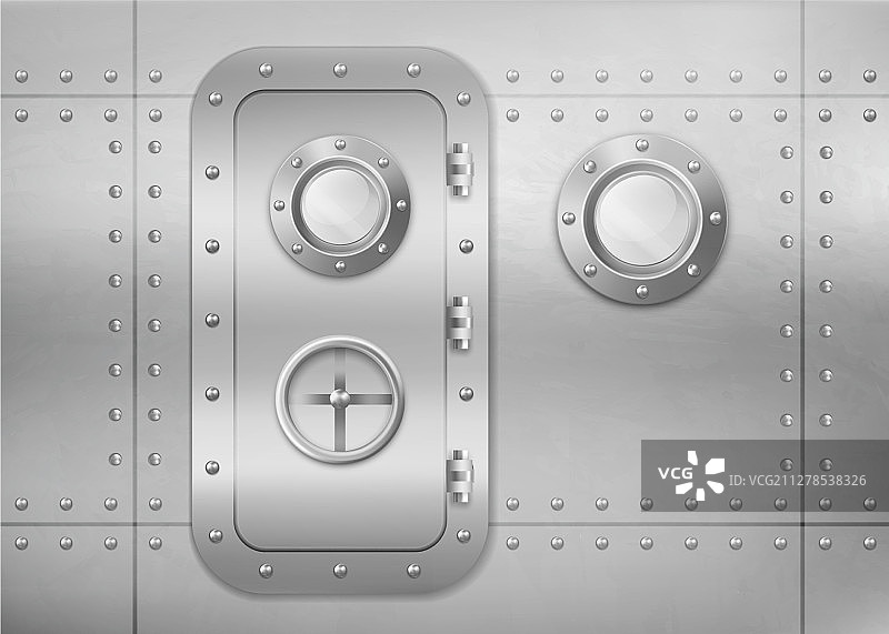 潜艇或宇宙飞船上的金属门和舷窗图片素材