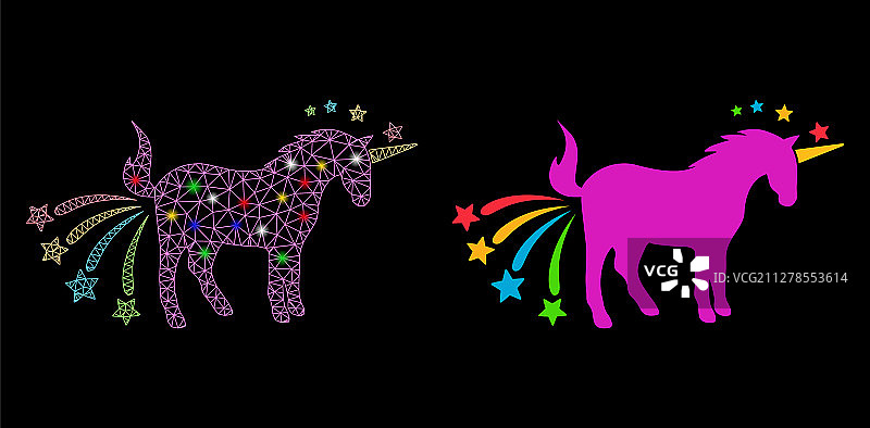 明亮的网状线框放屁的独角兽图标图片素材