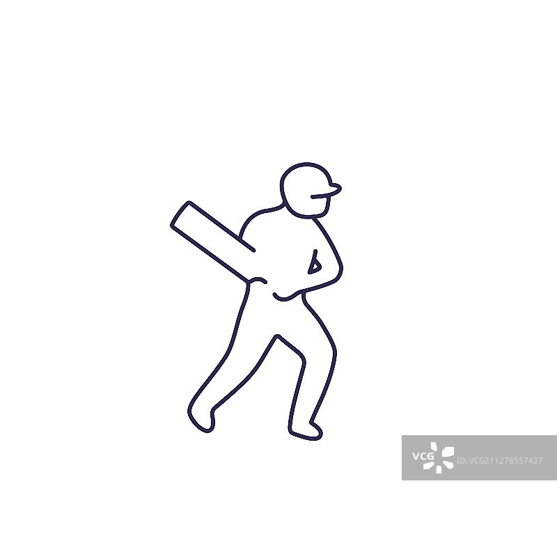 板球运动员图标（带球棒线条）图片素材