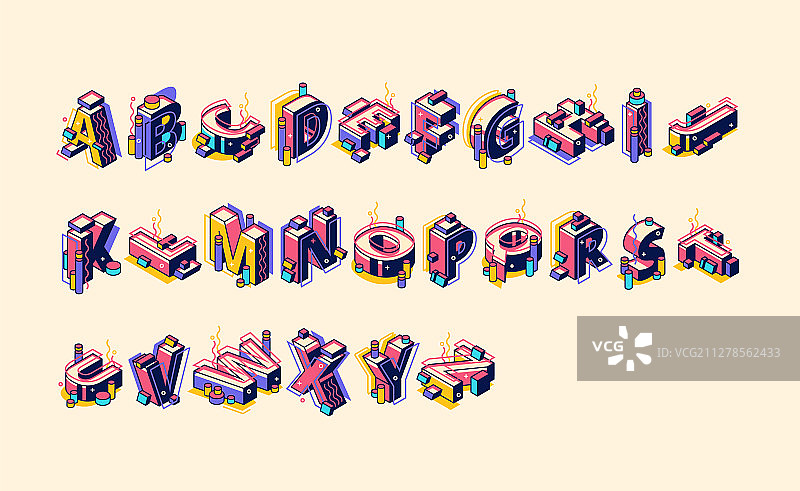 孟菲斯风格2.5D字母图片素材