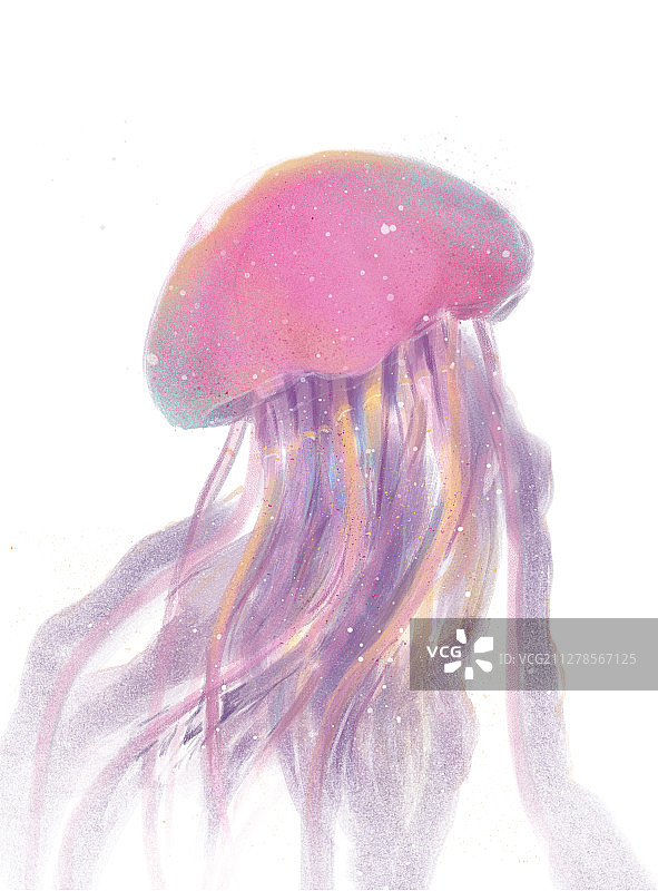 一只在深海里遨游的水母白底图片素材