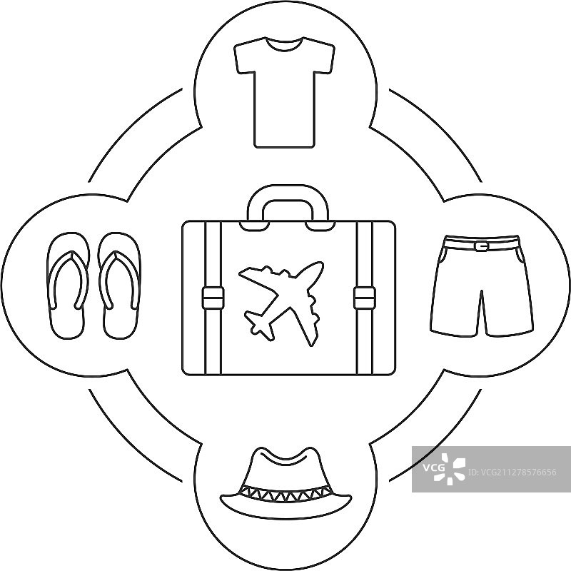 游客行李箱内物品线性图标集图片素材