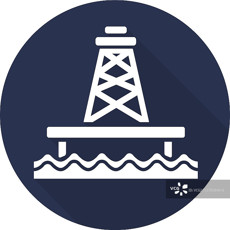 海上油井扁平设计长阴影标志图片素材