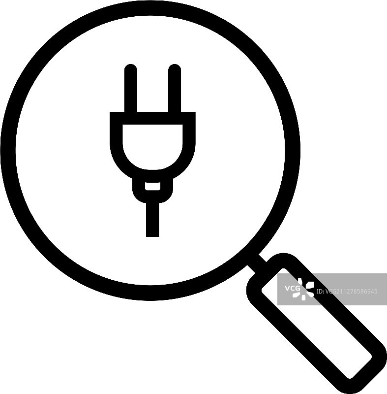 带插头线性图标的放大镜图片素材