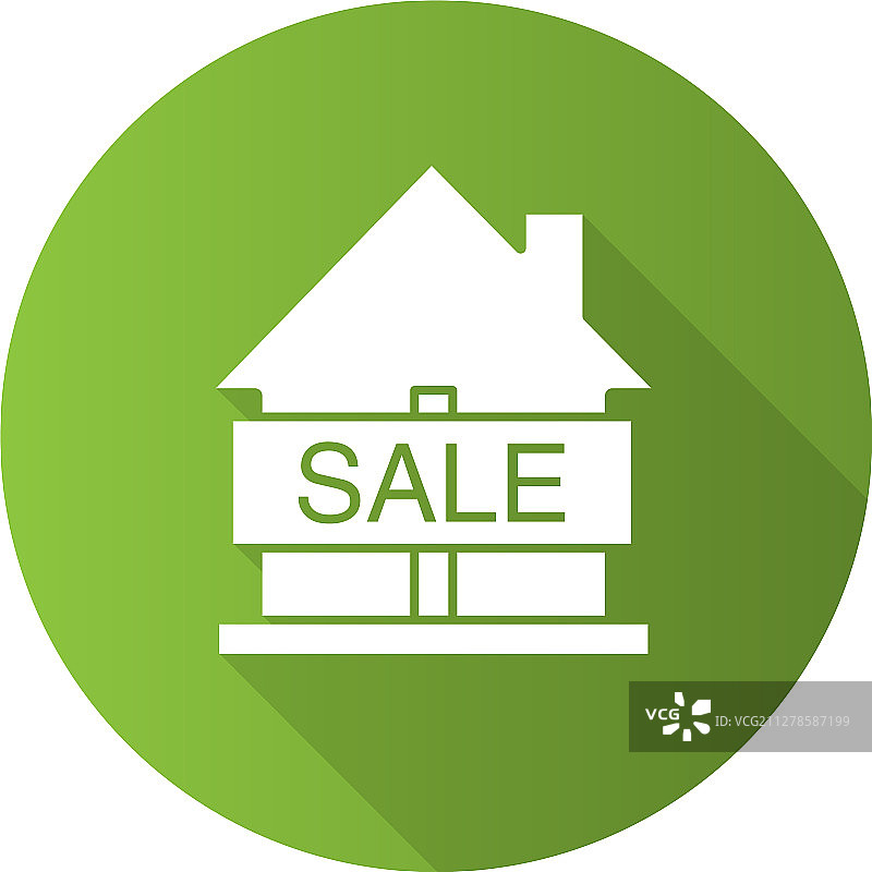 待售房屋 扁平长阴影字形图标图片素材