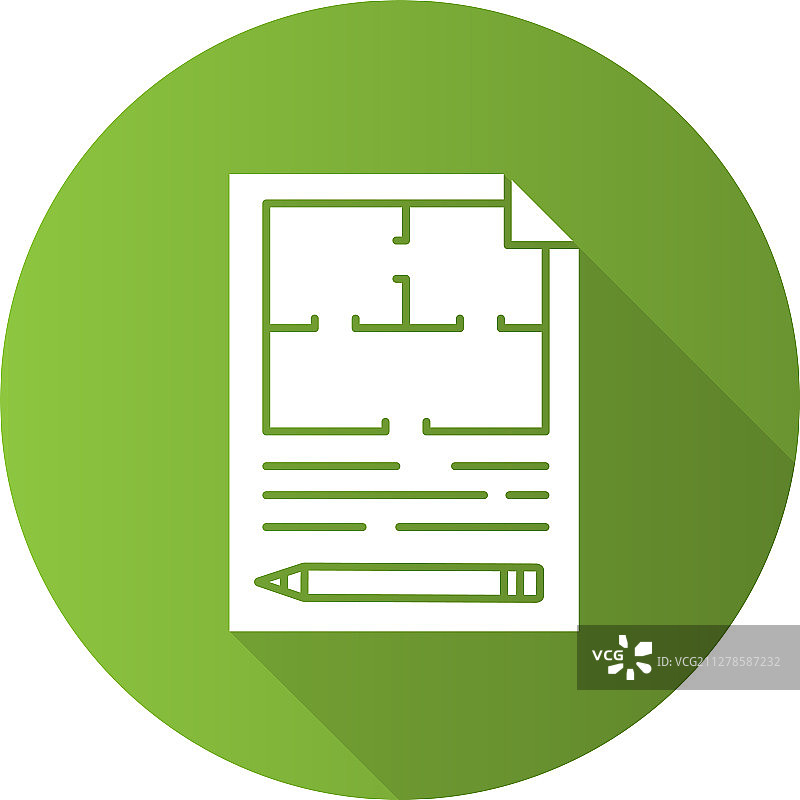 楼层平面图扁平设计长阴影字形图标图片素材