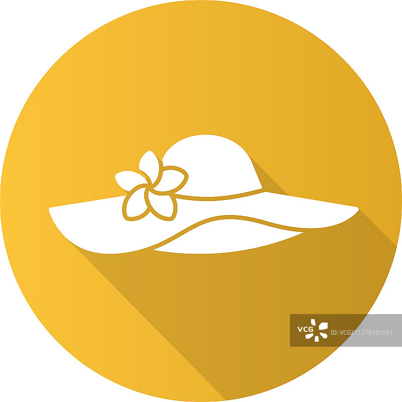 女士沙滩帽与花朵扁平设计图片素材