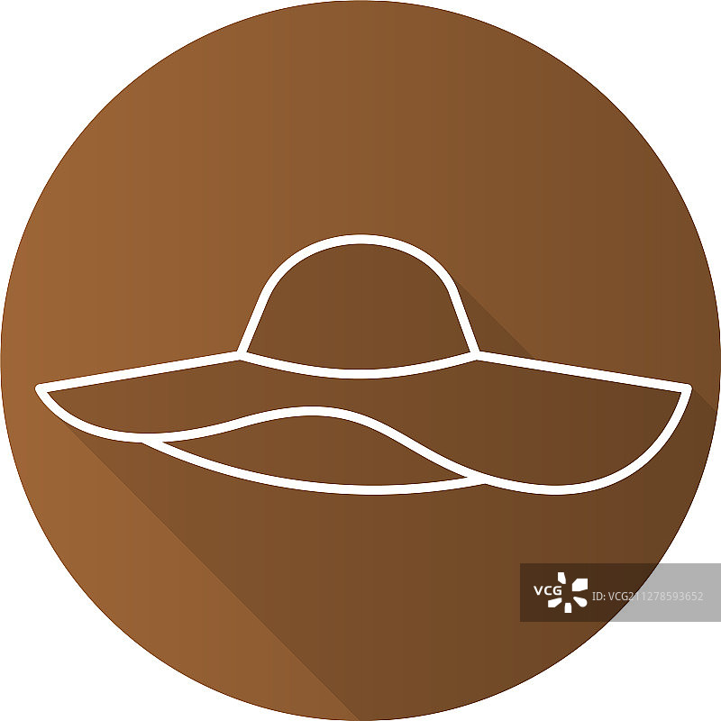 女士沙滩帽扁平线性长阴影图标图片素材