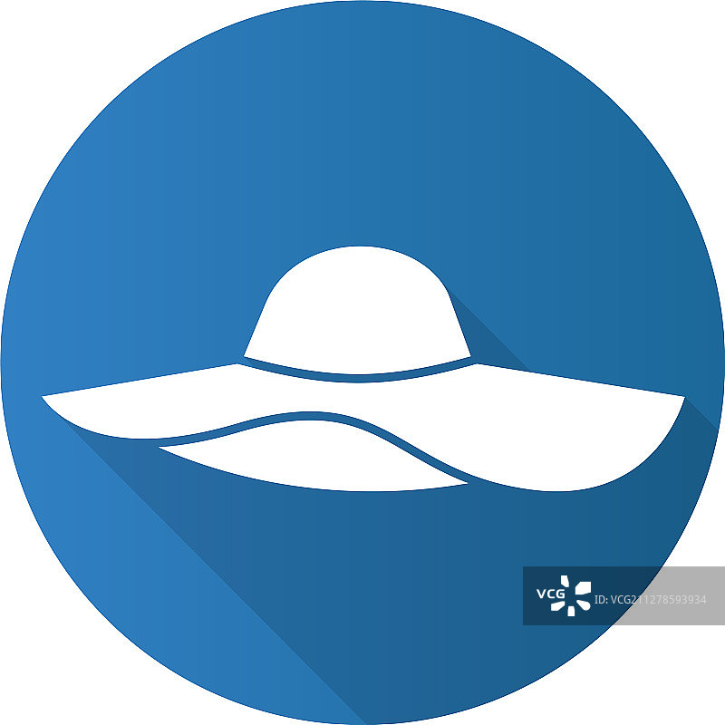 女士沙滩帽扁平设计长阴影标志图片素材