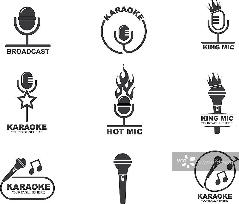 麦克风图标卡拉OK和音乐设计logo图片素材