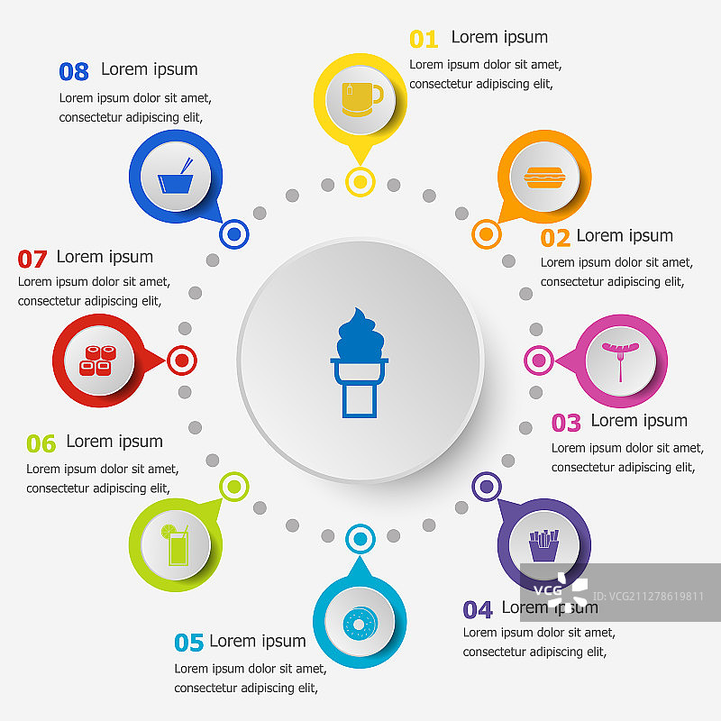 包含热门食品图标的信息图表模板图片素材