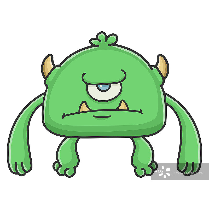 愤怒的绿色独眼巨人地精卡通怪物图片素材