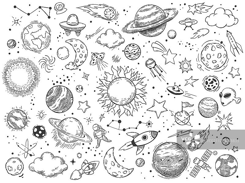 太空涂鸦，占星术草图图片素材
