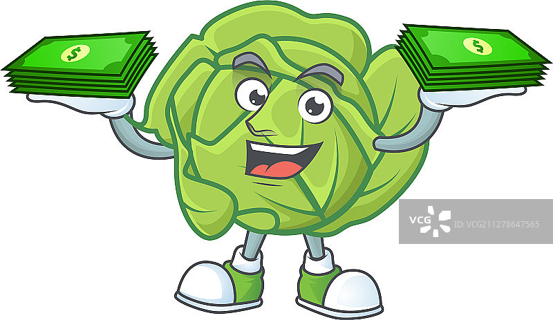 手拿金钱的微笑卷心菜卡通形象图片素材
